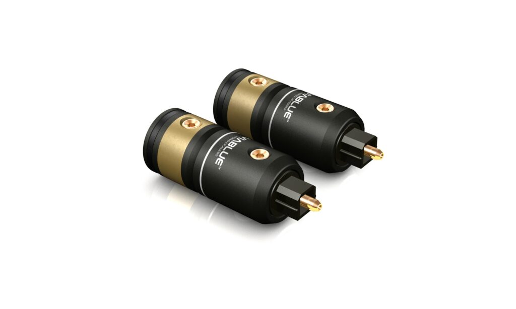 Der T6S Toslinkstecker von VIABLUE™ ist aus hochwertigem Aluminium gefertigt und verfügt über eine präzise polierte Oberfläche für eine optimale Signalübertragung.