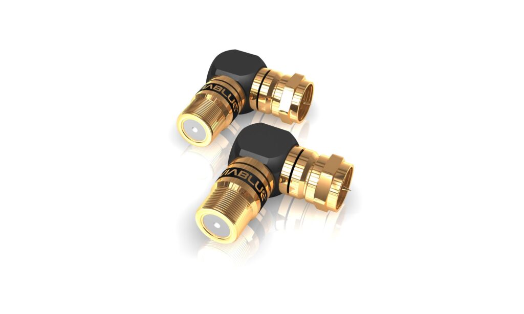 Der XS F-Adapter 90° ist ein praktischer Adapter für den Anschluss von Satellitenkabeln mit F-Stecker an Satellitenreceiver oder -verteiler mit Koaxialbuchse.